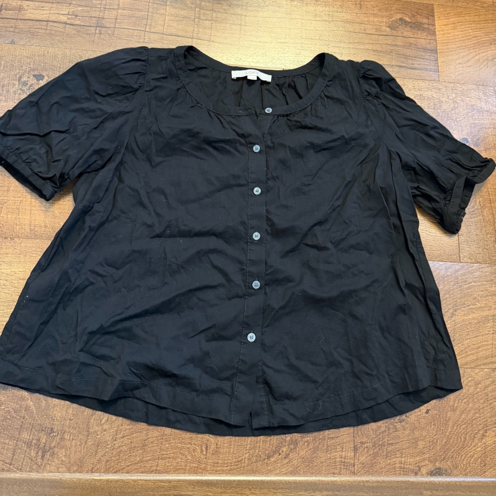LOFT Black Short Sleeve Button-Front Shirt